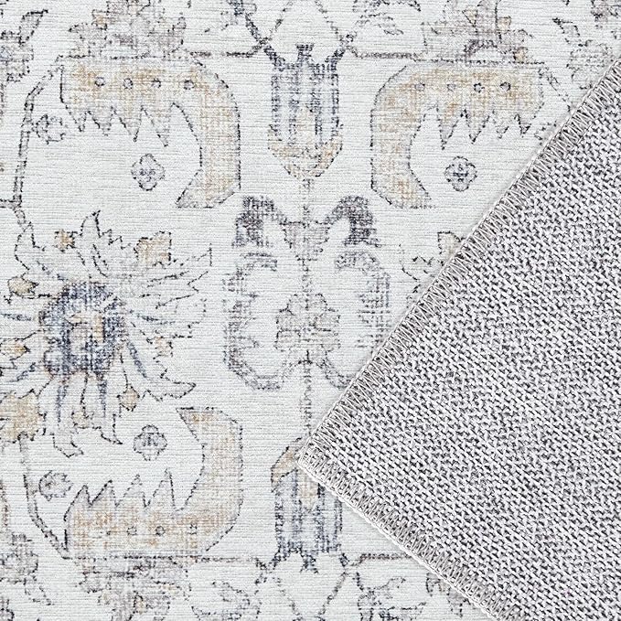 jinchan Kalen Runner Rug 2x8 Washable Hallway Rug Vintage Indoor Thin Retro Floor Cover Distressed Gray Floral Country Lightweight Non Slip Carpet for Entryway Bathroom Bedroom Living Room Grey