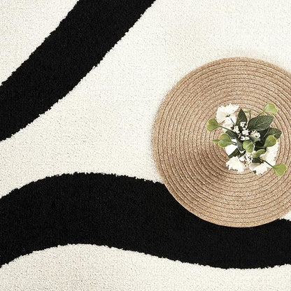 Abani Abstract Beige/Black Area Rug - 8'x10' - Modern Curved Line Design - Deco Collection - Easy to Clean - Durable for High Traffic Areas - Living Room, Dining Room - Medium Pile