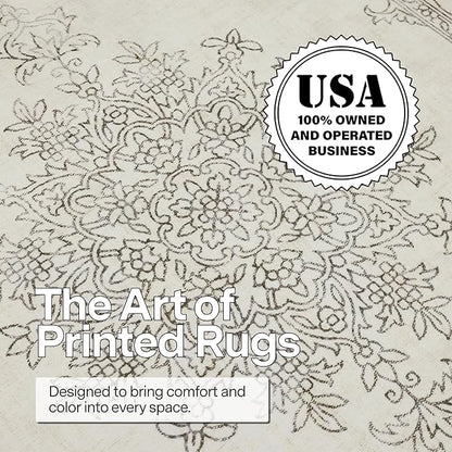 ReaLife Rugs Machine Washable Area Rug Runner - Living Room Bedroom Bathroom Kitchen Entryway Office - Padded Low Pile Stain Resistant Premium - Boho Farmhouse Vintage - Paige - Ivory 2'6" x 6'
