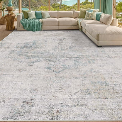 Modern Living Room Rug - 10x12 Large Area Rug for Dining Room Table, Classroom, Slate Blue Grey, Lightweight, Soft & Foldable