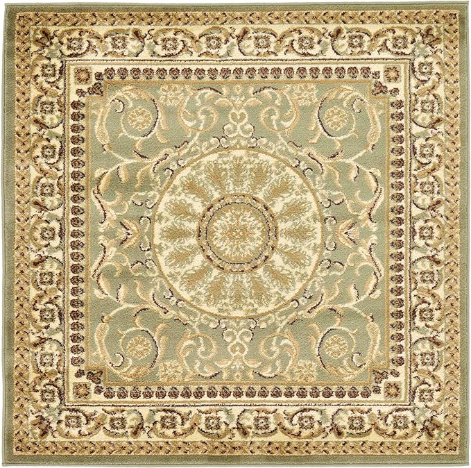 Unique Loom Versailles Collection Traditional Classic Medallion Floral Motif Area Rug (4' 0 x 4' 0 Square, Green/ Ivory)