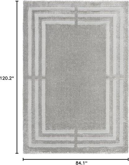 Town & Country Everyday Cloud Shag Plush Border Area Rug with High-Low Pile, Grey, 7'10"x10'2"