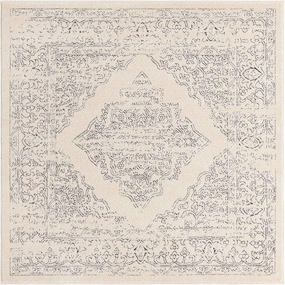 Unique Loom Isabella Collection Area Rug - Rossellini (5' Square, White/ Black)