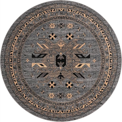 Unique Loom Taftan Collection Border Geometric Tribal Inspired Design Area Rug (8' 0 x 8' 0 Round, Gray/ Black)