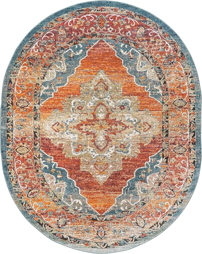 Unique Loom Isabella Collection Area Rug - Rossellini (7' 10" x 10' Oval, Rust Red/ Beige)