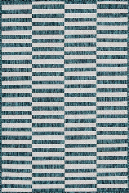 Unique Loom Outdoor Striped Collection Area Rug - Striped (4' 1" x 6' 1" Rectangle, Teal/Ivory)
