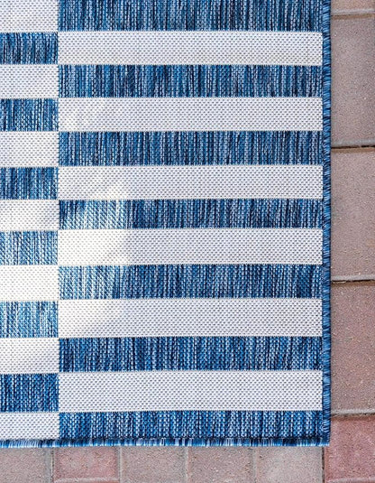 Unique Loom Outdoor Striped Collection Area Rug - Striped (6' 1" x 9' Rectangle, Blue/Ivory)