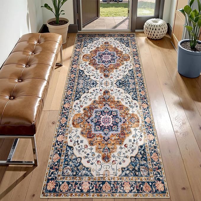 Ciicool Washable Non Slip Runner Rug, 2x6ft Hallway Rug Vintage Kitchen Rugs Carpet for Entrance Bedroom Laundry Bathroom Decor