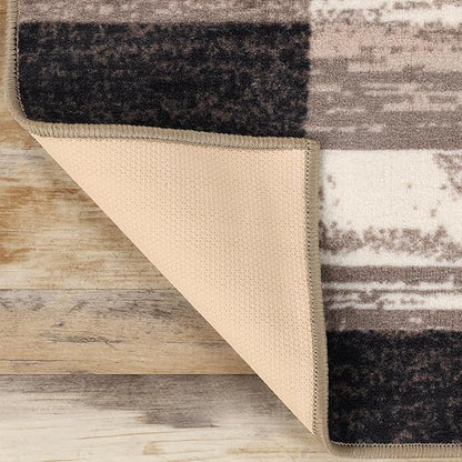 Superior Indoor Runner Rug, Foam Backed, Modern Geometric Patchwork Floor Decor for Bedroom, Office, Living Room, Entryway, Hardwood Floors, Rockwood Collection, 2' 7" x 6', Chocolate