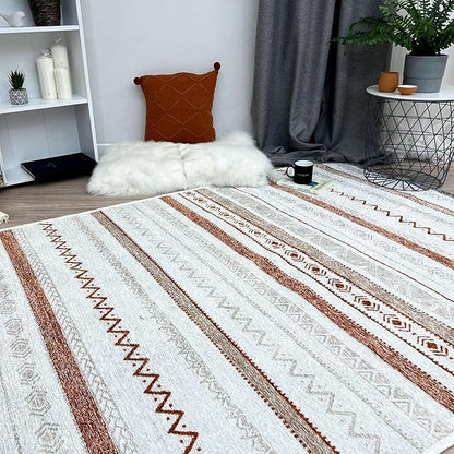 Alfa Rich 4x6 Beige Terracotta Washable Area Rugs for Living Room Bedroom Kitchen Cotton Decor Rug