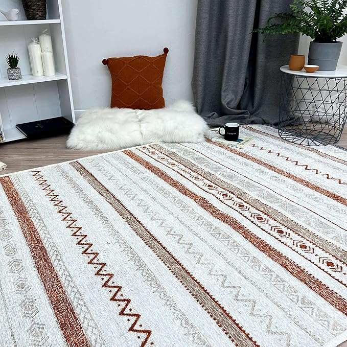 Alfa Rich 3x5 Beige Terracotta Washable Area Rugs for Living Room Bedroom Kitchen Cotton Runner