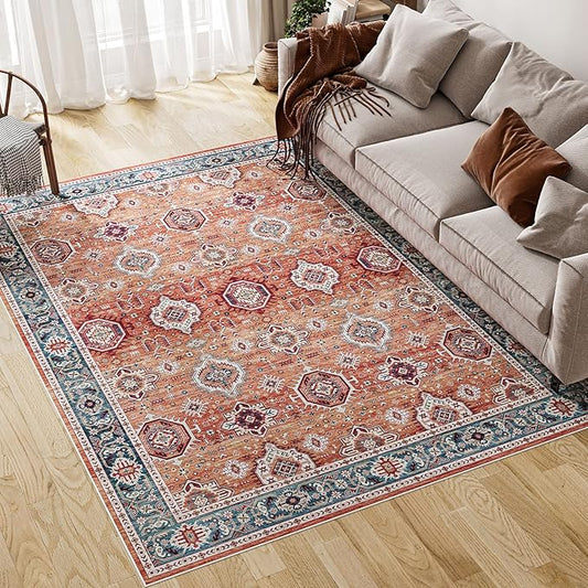 Dripex 8x10 Area Rugs - Stain Resistant Washable Rug Distressed Rugs for Living Room Dining Room Bedroom Anti-Slip Low-Pile and Soft Accent Rug Farmhouse Office Home Decor, Pet & Child Friendly