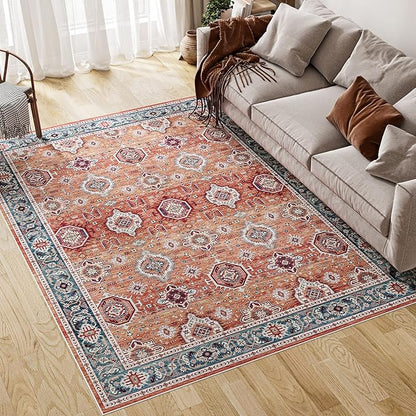 Dripex 9x12 Area Rugs - Stain Resistant Washable Rug Distressed Rugs for Living Room Dining Room Bedroom Anti-Slip Low-Pile and Soft Accent Rug Farmhouse Office Home Decor, Pet & Child Friendly