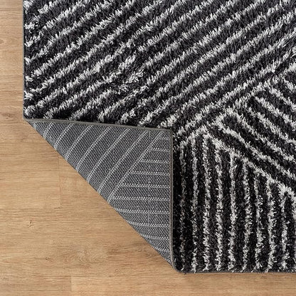 Rugshop Geometric Diamond Stripe Shag Runner Rug Anthracite Dark Gray 2' 3" x 8' Perfect for Hallways, Kitchens, or Behind The Sofa