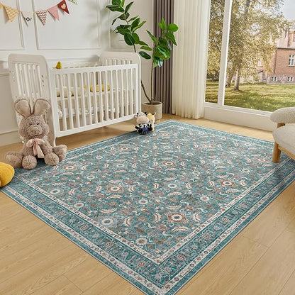 WITSHOCK Living Room Area Rugs 7x9: Soft Non-Slip Backing Washable Rugs Vintage Large Carpet for Bedroom Office Dining Room Kitchen Stain Resistant Home Decor Rug