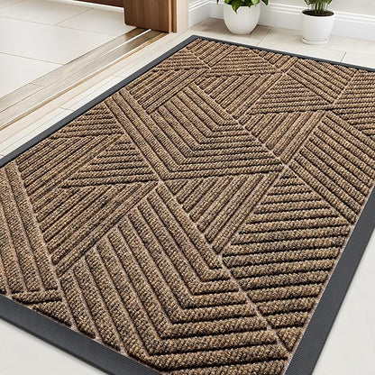 Kitinjoy Front Door Mat Outside Entrance, Sturdy Natural Dirt Trapper, Heavy Duty Rubber Doormat, Low Profile Non-Slip Backing, Easy Clean Floor Mat for Indoor Outdoor Entry, 35X23 Inch, Brown