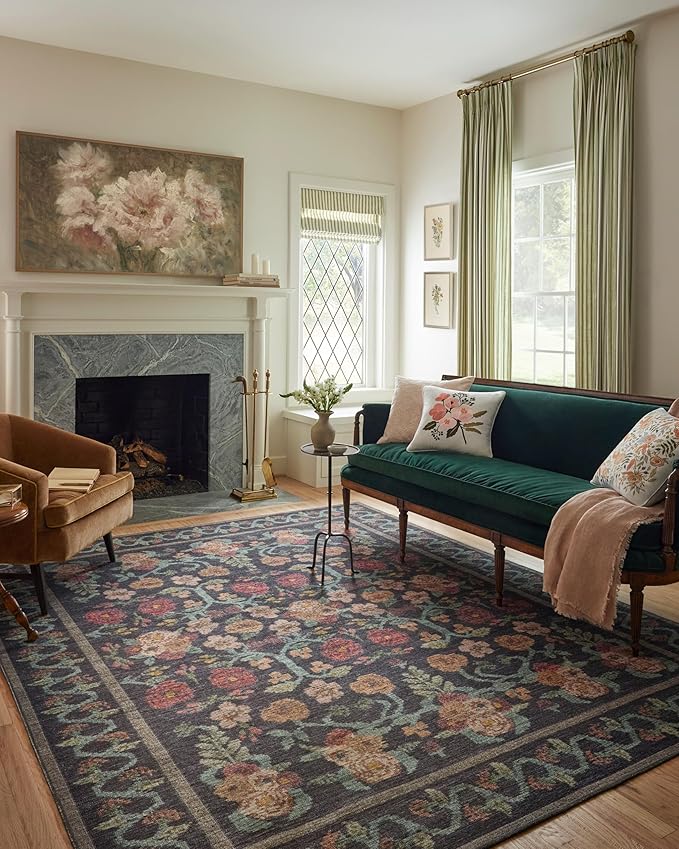 Loloi Rifle Paper Co. Rosa Collection RSA-01 Black 2'-6" x 9'-6" Runner Rug