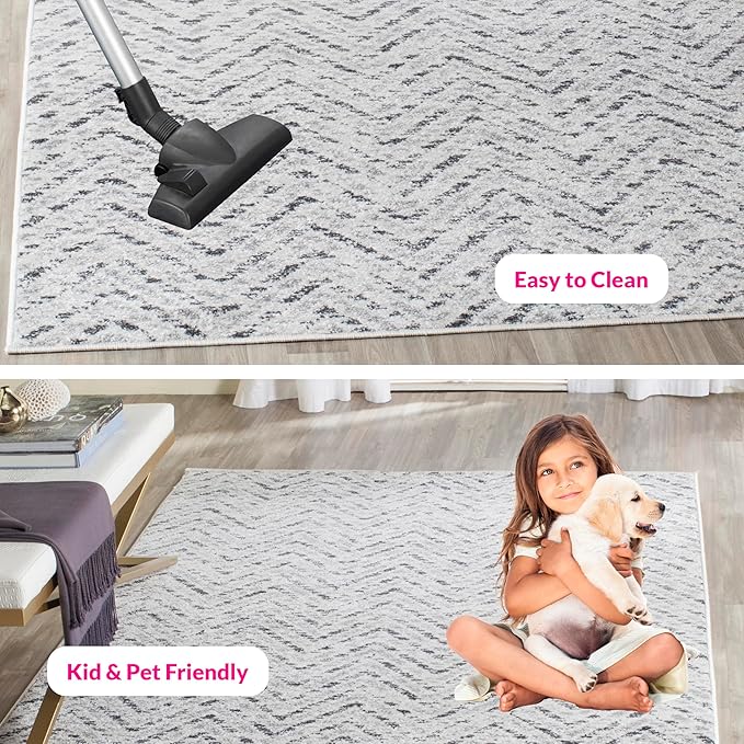SAFAVIEH Adirondack Collection Area Rug - 5'1" x 7'6", Ivory & Charcoal, Chevron Design, Non-Shedding & Easy Care, Ideal for High Traffic Areas in Living Room, Bedroom (ADR104N)