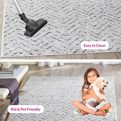 SAFAVIEH Adirondack Collection Area Rug - 5'1" x 7'6", Ivory & Charcoal, Chevron Design, Non-Shedding & Easy Care, Ideal for High Traffic Areas in Living Room, Bedroom (ADR104N)