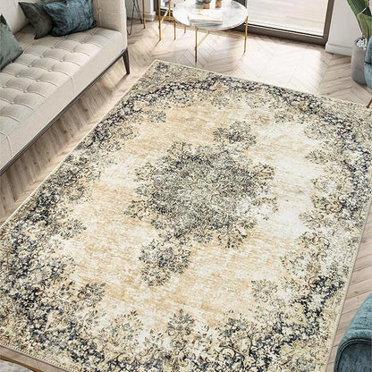 Keen Home Design 8x10 Rug - Machine Washable Area Rug with Non-Slip Backing, Ideal for Living Room, Dining Room, Bedroom - Vintage, Easy Clean, Durable, Low Pile - (8' x 10')