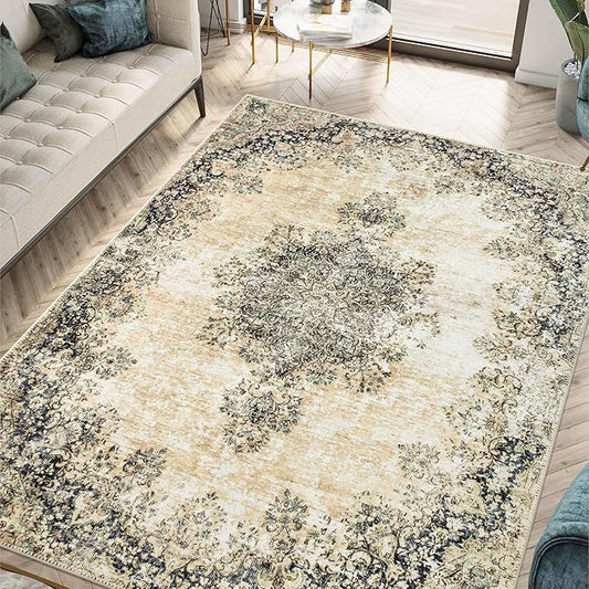 Keen Home Design 8x10 Rug - Machine Washable Area Rug with Non-Slip Backing, Ideal for Living Room, Dining Room, Bedroom - Vintage, Easy Clean, Durable, Low Pile - (8' x 10')