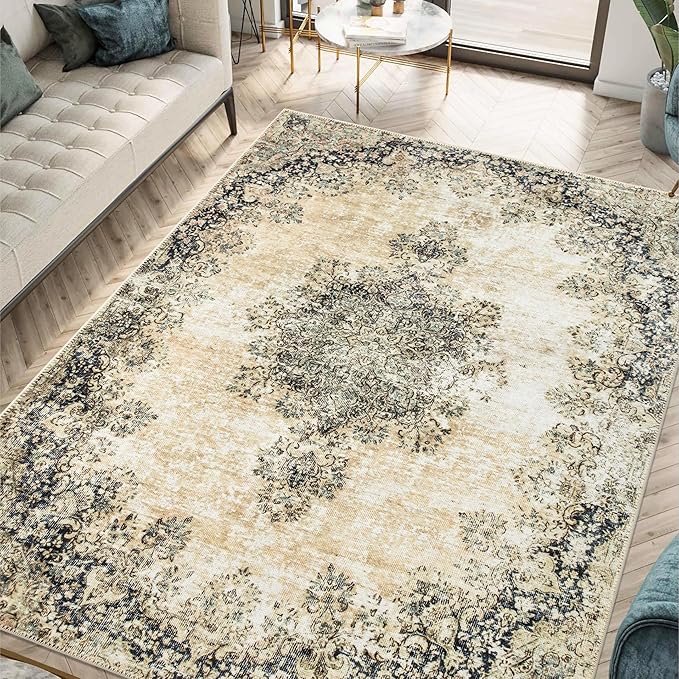 Keen Home Design 3x5 Rug - Machine Washable Entry Rug with Non-Slip Backing, Ideal for Enteryway, Kitchen, Bathroom, Laundry Room - Vintage, Easy Clean, Durable, Low Pile - (3' x 5')