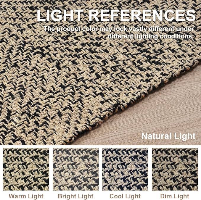 Collive 4x6 Area Rug, Natural/Black Woven Cotton Washable Modern Bedroom Rugs, Boho Dining Room Door Rug Carpet with Tassel for Living Room Nursery Room Office, Outdoor Rug for Patio Hallway Decor