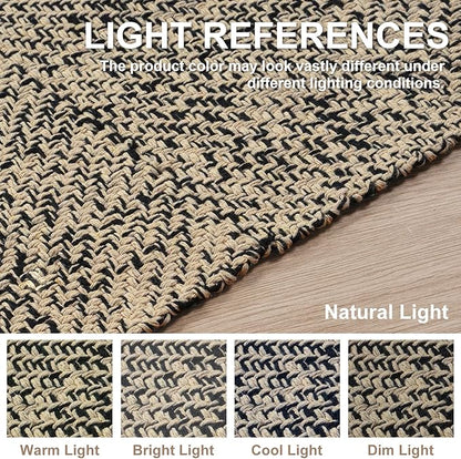 Collive 4x6 Area Rug, Natural/Black Woven Cotton Washable Modern Bedroom Rugs, Boho Dining Room Door Rug Carpet with Tassel for Living Room Nursery Room Office, Outdoor Rug for Patio Hallway Decor