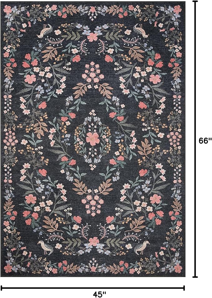 Loloi Rifle Paper Co. Maison Collection MAO-04 Tuileries Black 3'-9" x 5'-6", .19" Pile Height, Accent Rug