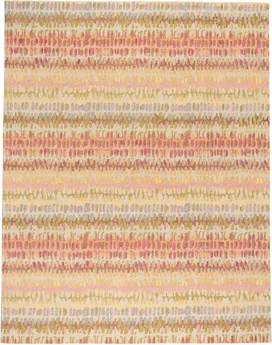 Dash & Albert Paint Chip Stone Hand Micro Hooked Wool Rug, 7.5 X 9.5 Feet, Pink/Blue Geometric Pattern