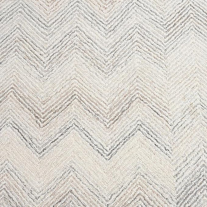 Modern Herringbone Chevron Collection Handcrafted Wool Area Rug - Durable, Zigzag Pattern, for High Traffic, Contemporary Design for Living Room, Bedroom, Dining Room Decor (Ivory-Multi, 7' x 9')
