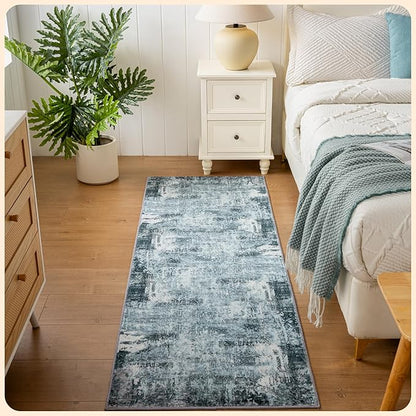 Istana Hallway Runner Rug 2x6 - Blue Kitchen Rugs Non Slip Washable -Silk's Soft Touch Carpet Runner - Stylish Rug Runner for Home