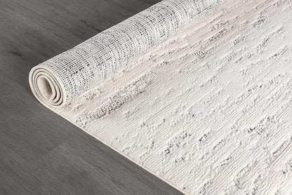Beverly Rug Micro Loop Area Rug White/Gray 6x9 Abstract Modern Luxury Brushstroke Durable Soft Indoor Rugs for Living Dining Room Office Stain Resistant Non Shedding Casual Indoor Carpet 6 x 9