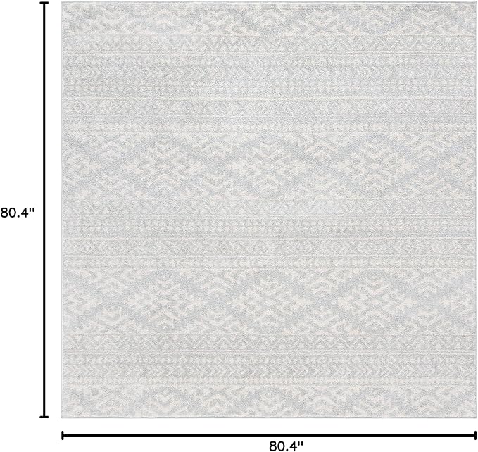 SAFAVIEH Tulum Collection Area Rug - 6'7" Square, Light Grey & Ivory, Moroccan Boho Tribal Design, Non-Shedding & Easy to Clean, Ideal for Living Room, Bedroom, Dining Space (TUL272F)