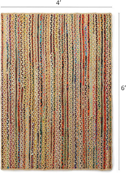 REDEARTH · Jute Cotton Chindi Area Rug - 4'x6' Rectangular Rug, Handwoven, Non-Shedding, Soft & Durable – Multi Tones for Home Décor in Living Room, Dining Room, Bedroom