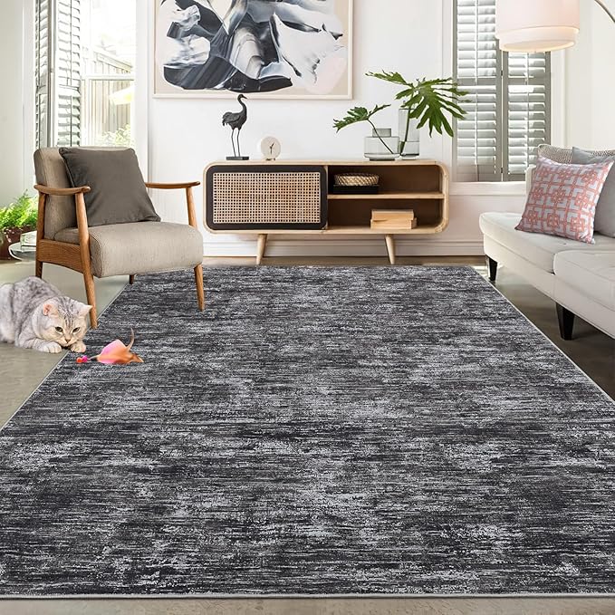 RUGSREAL 6x9 Large Bedroom Area Rug Soft Modern Area Rug for Living Room Non-Slip Stain Resistant Abstract Throw Floor Carpet Contemporary Rug Solid Color Rug for Dining Room Office, Dark Grey