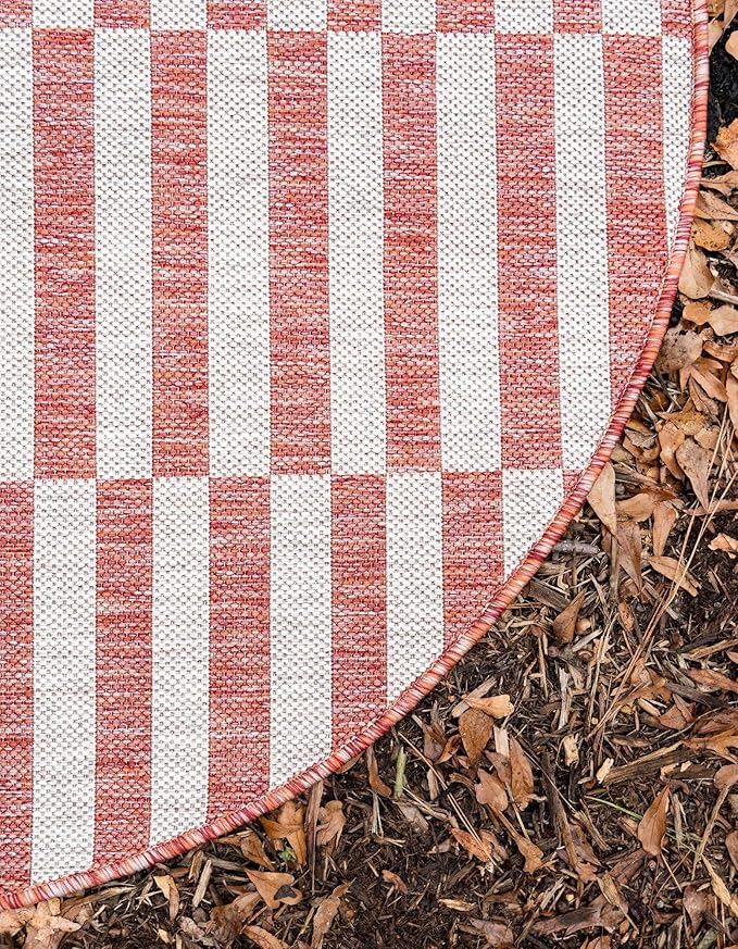 Unique Loom Outdoor Collection Classic Stripes, Transitional Indoor & Outdoor Area Rug, Rectangular 4' 0" x 4' 0", Red/Ivory