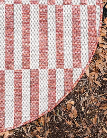 Unique Loom Outdoor Collection Classic Stripes, Transitional Indoor & Outdoor Area Rug, Rectangular 4' 0" x 4' 0", Red/Ivory