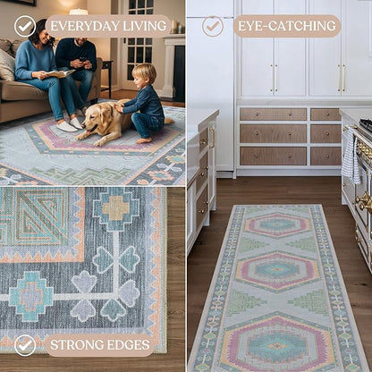 Oushak Rug, Turkish Vintage Floral Pastel Large Oversized Area Rugs for Living Room Dining Bedroom Kitchen Bathroom Nursery Runner Rugs (856GP, 2' x 3')
