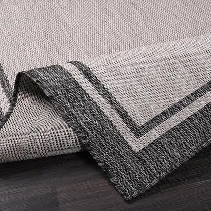CAMILSON Indoor Outdoor Rug, 8x10 Bordered Gray Modern Area Rugs for Indoor and Outdoor Patios, Kitchen and Hallway Mats, Washable Porch Deck Outside Carpet (Bordered Grey, 8 x 10)
