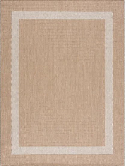 CAMILSON Outdoor Rug 10x14, Large Modern Outside Rugs for Patios Porches Waterproof Durable Washable Non-Shedding, Easy-to-Clean Indoor/Outdoor Area Carpet (10 x 14, Bordered - Beige/White)