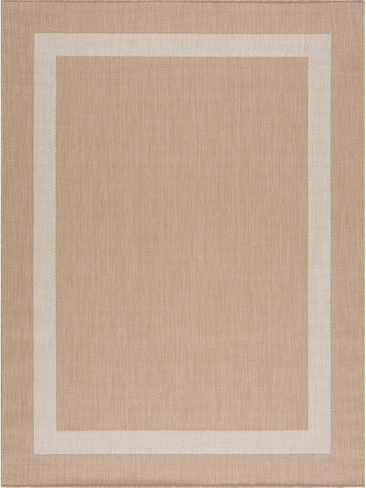 CAMILSON Outdoor Rug 6x9, Modern Outside Rugs for Patios Porches Waterproof Durable Washable Non-Shedding, Easy-to-Clean Indoor Outdoor Area Carpet (6 x 9, Bordered - Beige/White)