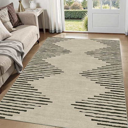 HelloTree Area Rug 3x5 Geometric Rug,Washable Modern Neutral Stain Resistant Indoor Carpet Boho Living Room Moroccan Rugs Fluffy Rug for Living Room Bedside Room Decor for Family-Cream