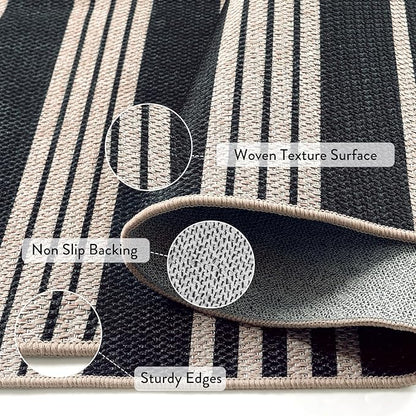 Lahome Striped Easy Jute Runner, 2x6 Kitchen Runner Rug Non Slip Washable Outdoor Rug for Entryway Indoor, Farmhouse Indoor Outdoor Black Carpet for Hallway 6ft Entry Front Door