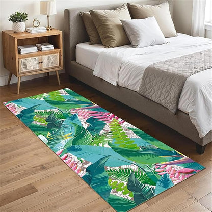 Tropical Rug Runner 2.6x10ft - Non-Slip Durable Floral Leaf Pattern Carpet for Hallway, Stairs, Entryway, Easy Clean Floor Decor