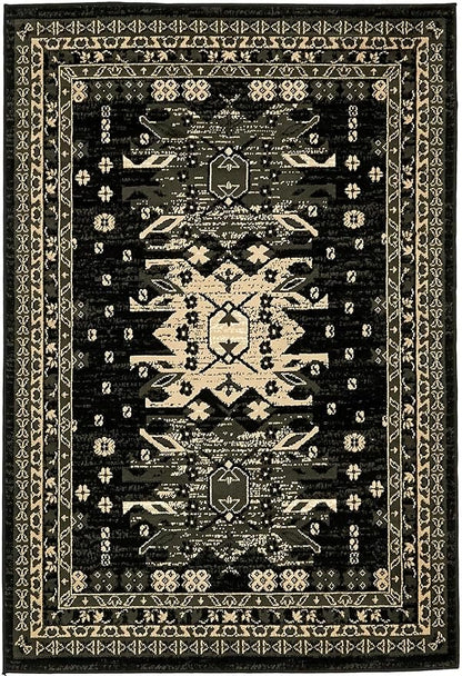 Unique Loom Taftan Collection Border Geometric Tribal Inspired Design Area Rug (4' 0 x 6' 0 Rectangular, Black/ Gray)
