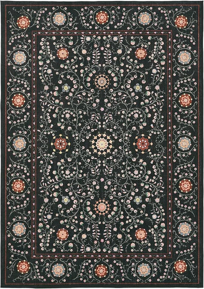 GarveeHome Boho 8x10 Area Rugs for Living Room, Floral Vintage Rugs for Bedroom with Soft Low Pile, Non Slip Stain Resistant Washable Rug 8x10 for Dining Room Black Large Carpet for Office Playroom