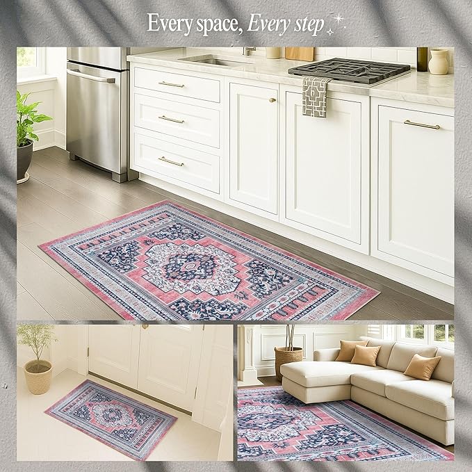 Fame Rugs Turkish Rug. Washable Vintage Oriental Antique Inspired Traditional Doormat Small Modern Area Rugs Luxury Entryway Entry Bedroom Bathroom Kitchen (399TN, 2'5 x 5')