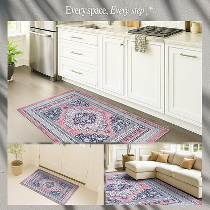 Fame Rugs Turkish Rug. Washable Vintage Oriental Antique Inspired Traditional Doormat Small Modern Area Rugs Luxury Entryway Entry Bedroom Bathroom Kitchen (399TN, 2'5 x 5')