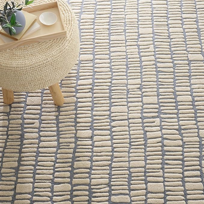 Dash and Albert Roark Pewter Blue Hand Tufted Wool Rug, Runner-2.5 X 8 Feet, Blue/Ivory Geometric Pattern - Premium Luxury Hotel Quality Soft Breathable Hypoallergenic Machine Washable Easy Care